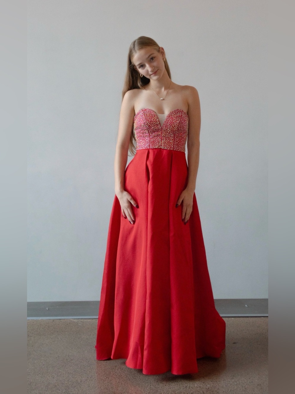 Say Yes to the Prom Red Strapless Evening Gown
